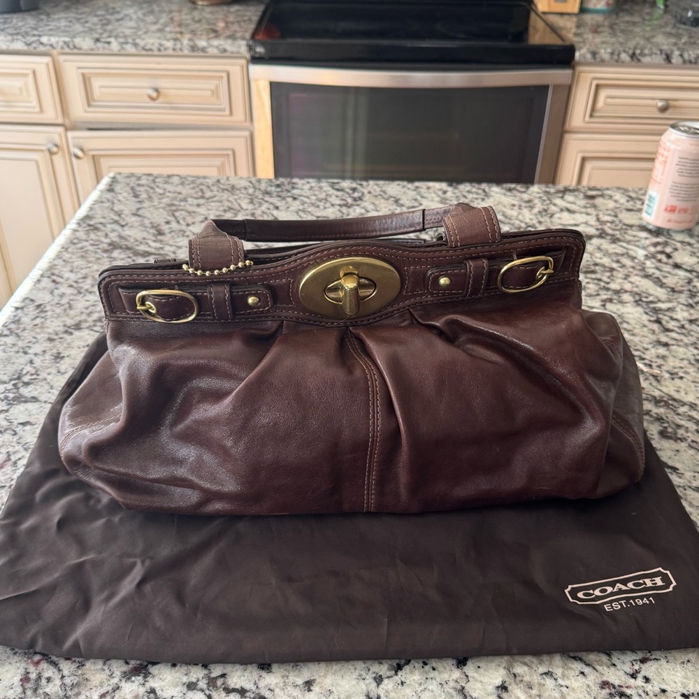 Vintage Coach Chocolate Leather East West Satchel Handbag